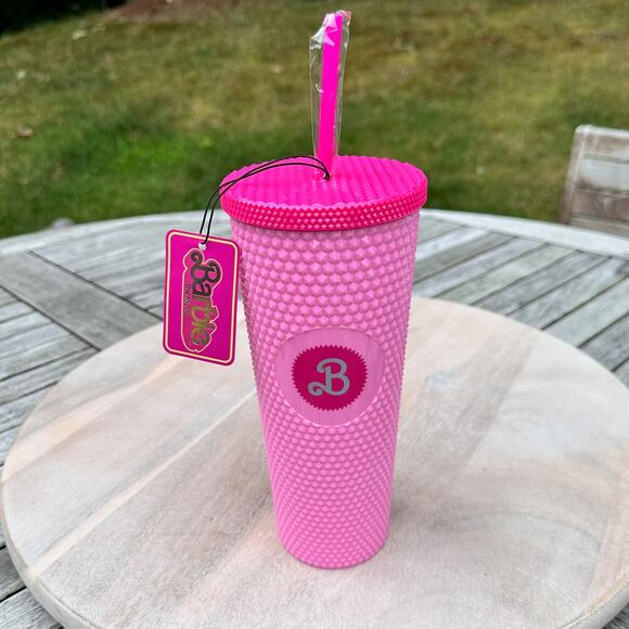 Barbie Other - Barbie The Movie Pink Studded Tumbler Cup & Straw NIB Exclusive Acrylic Travel